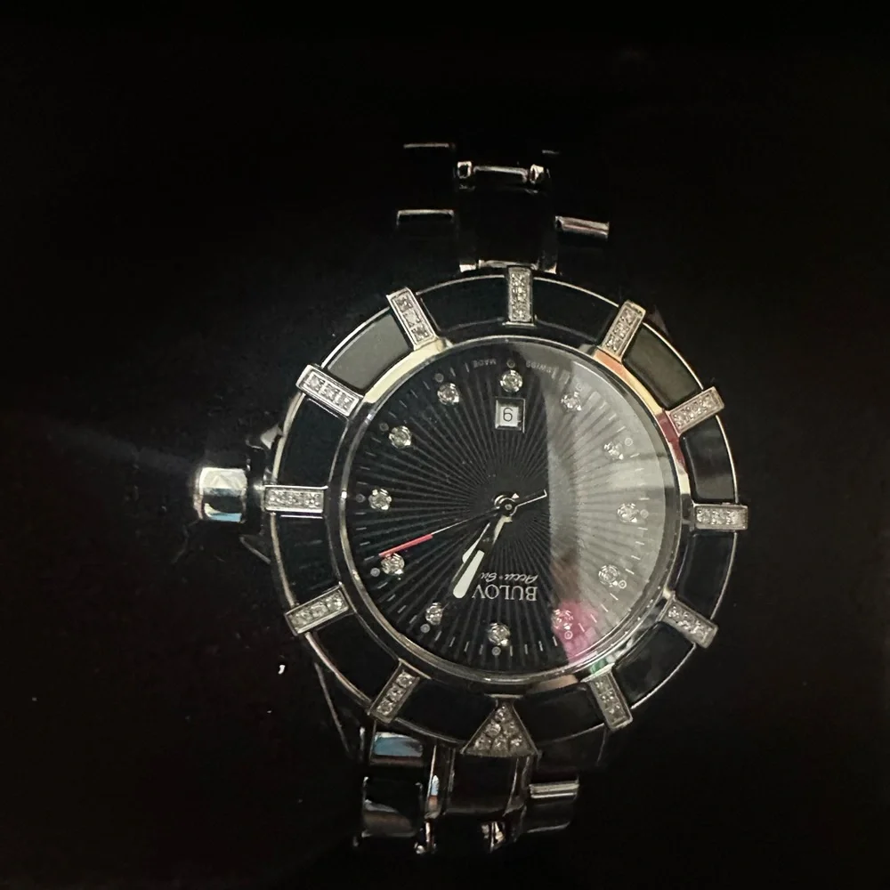 Bulova Black and‎ Silver Crystal Watch
